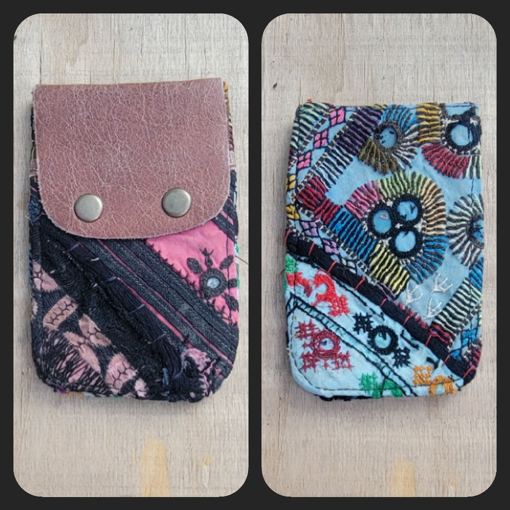 🍄🪬 Free People Boho Embroidered Repurposed vtg banjara hippie Wallet card case